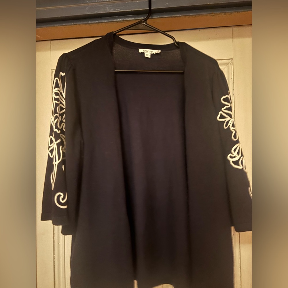 Chico’s Soutache Embroidered Cardigan Women’s  Scalloped Floral Open Front